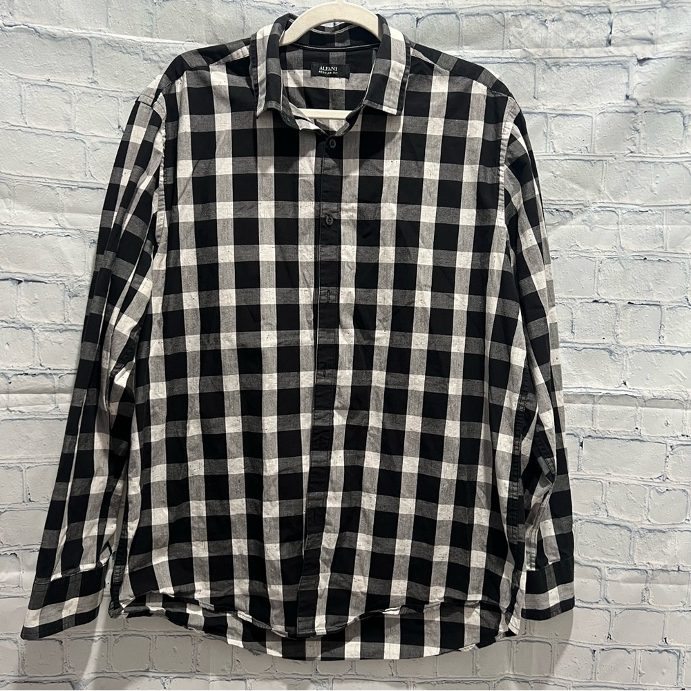 Alfani Men's Checkered Black and White Button-Down Shirt